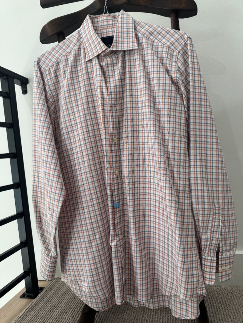 David Donahue, orange/blue button down, trim fit, 16.5 34/35